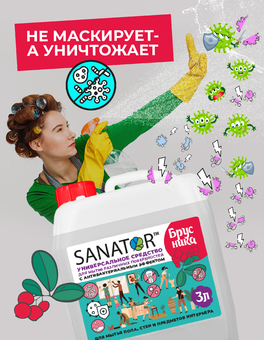 SANATOR-B для мытья пола и поверхностей 3 литра (БРУСНИКА) 